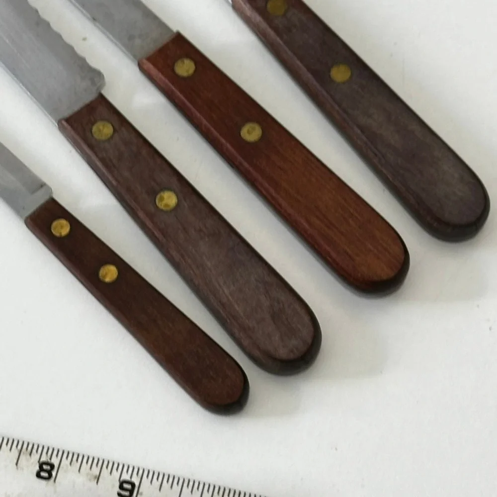 Robinson Stainless USA Vintage Knife Set 4pc Wood Handle Serrated Paring Knives